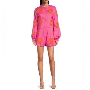 J.Marie Skylar Button Up Long Sleeve Embroidered Pocketed Romper Size M